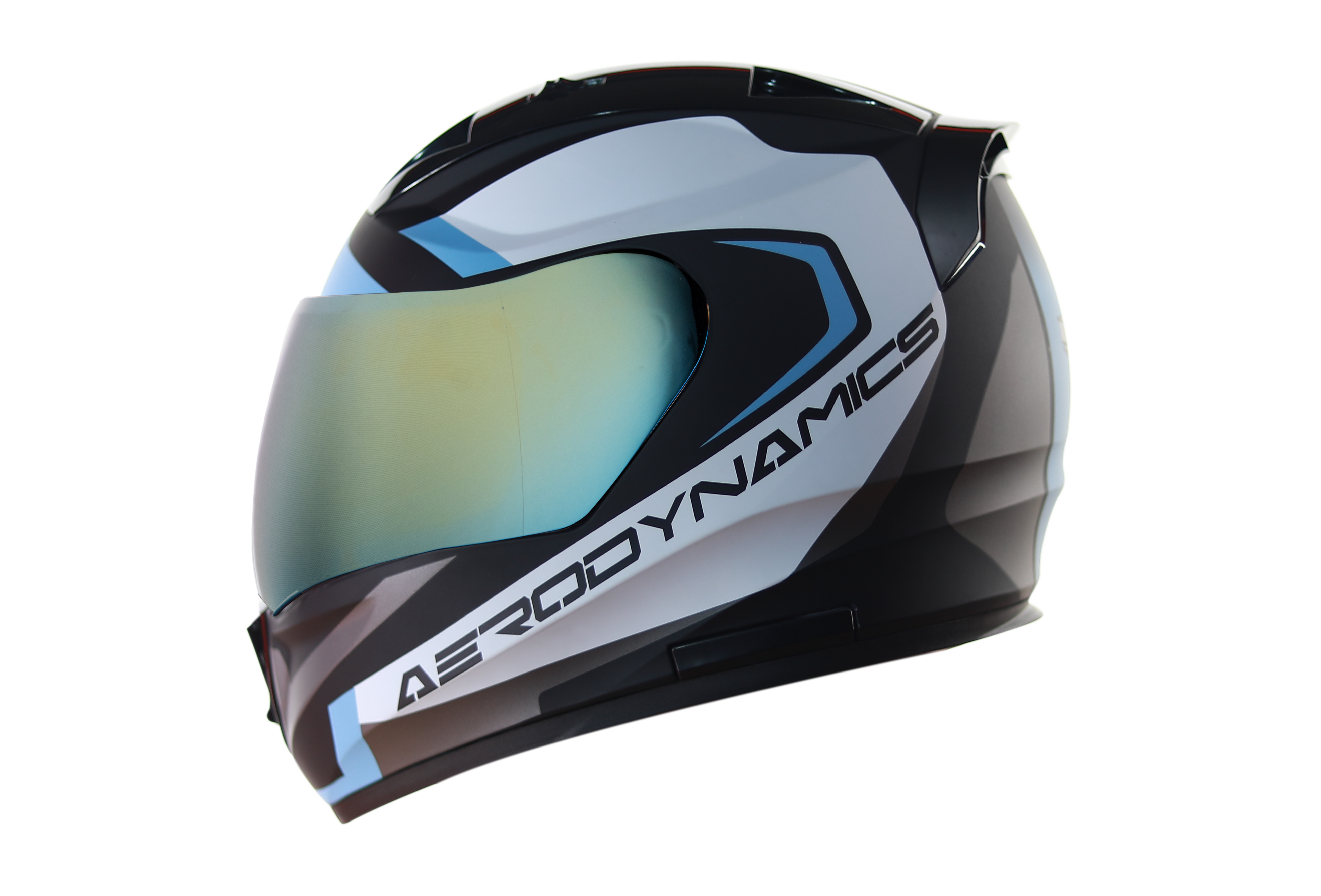 SA-1 Aerodynamics Mat Black With Light Blue (Fitted With Clear Visor Extra Gold Chrome Visor Free)